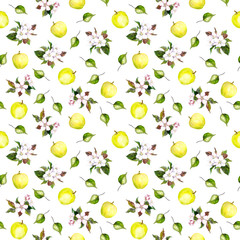 Floral endless background with apples and blooming flowers 