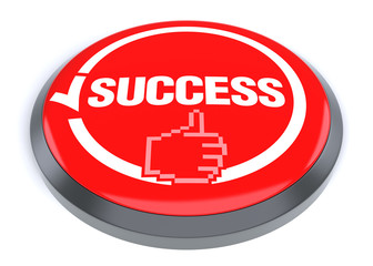 Red Success Button, isolated on white background.