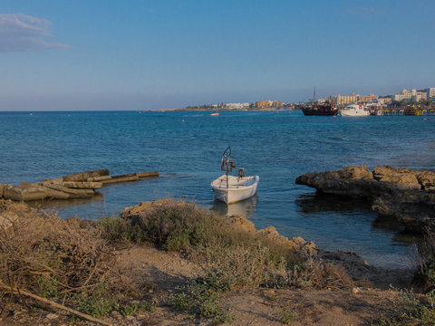 Fishing boat on a Protaras beach, Mediterranean sea, Cyprus