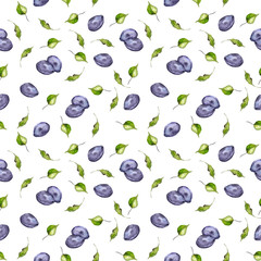 Seamless watercolor backdrop with plum fruits 