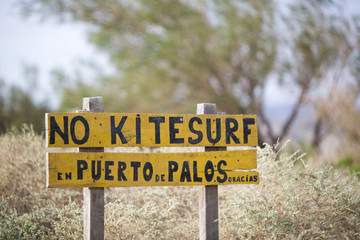 No kite surf wooden old sign board, Argentina