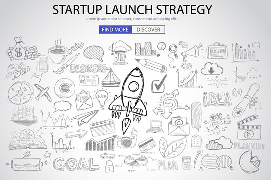 Strartup Launch Strategy Concept with Doodle design style