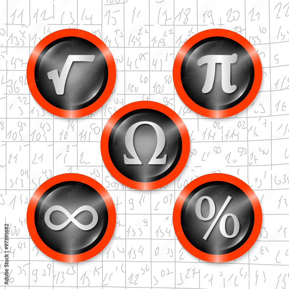 Poster set of five icons with symbols of math