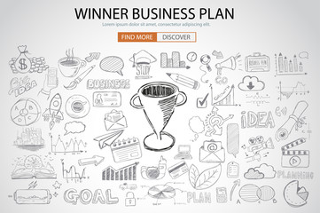 Winning Business Plan  Concept with Doodle design style