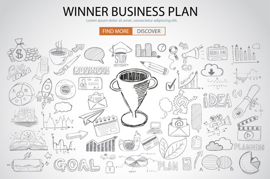 Winning Business Plan  Concept with Doodle design style