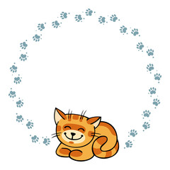 Round frame with smiling red cat