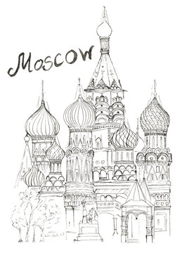 Sketch Red Square in Moscow St Basil's Church isolated