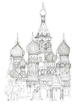 Sketch Red Square in Moscow St Basil's Church isolated