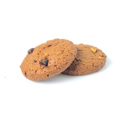 Chocolate cookie biscuits isolated on white background