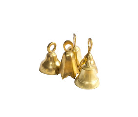 Fototapeta na wymiar Brass bells Christmas decorations isolated on white