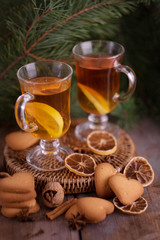 Shortbread biscuit with cinnamon and star anise spices with hot
