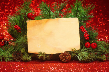 Christmas tree banches with blank note
