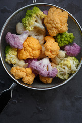 Variety of Fresh Cauliflower in a strainer