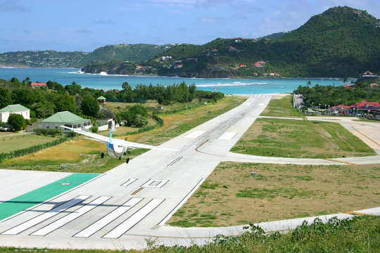 Plane Lands at Airport in Saint Barth&eacute;lemy