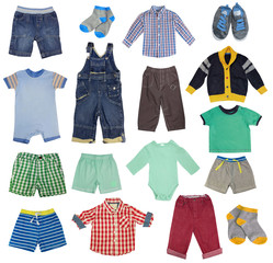 Child boy clothes set isolated on white.