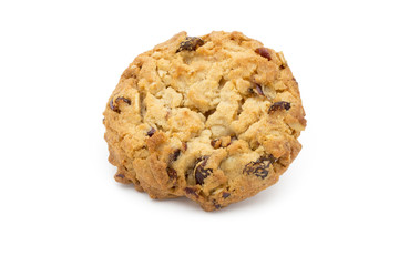 Oatmeal cookies with cranberries on a white background.
