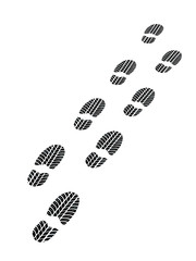 Trail of footprints with tires tread
