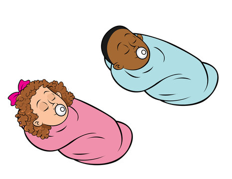 cartoon vector illustration of babies bundled girl boy