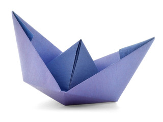 Native paper ship, origami sail boat isolated on white background