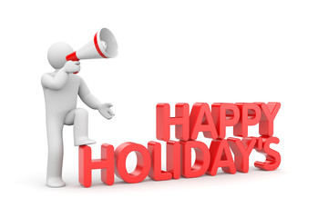 Man with word Happy Holidays