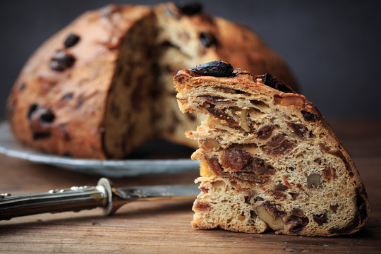 Bisciola, traditional nuts and figs bread for Christmas of Valtellina valley, Italy