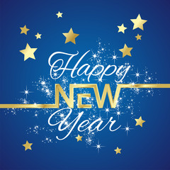 New Year 2016 golden stars blue background - obrazy, fototapety, plakaty