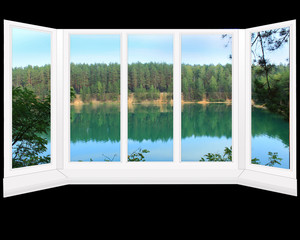 Fototapeta na wymiar window to the summer lake