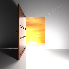 Open door over sunset