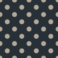 Polka dot seamless pattern on black background. Vector Illustration.