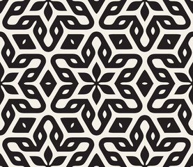 Vector Seamless Black and White Rounded Floral Star Oriental Hexagonal Pattern