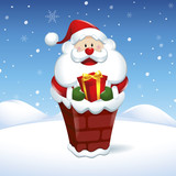 "I'm coming, Santa Claus run with gifts in snow scene" Stock image and