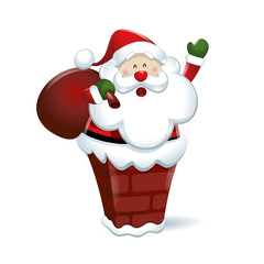 Santa Claus into the chimney in white background