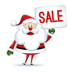 Santa Claus with sign of sale in white background