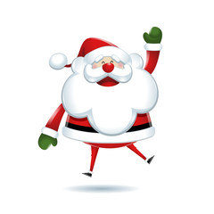 Santa Claus jumps of happiness in white background
