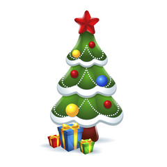 Christmas tree with gifts in white background