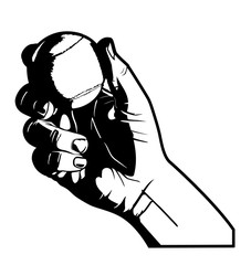 Hand Holding Tennis Ball - Black and white vector illustration of a hand holding a Tennis Ball.