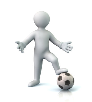 Cartoon character man standing on a soccer ball