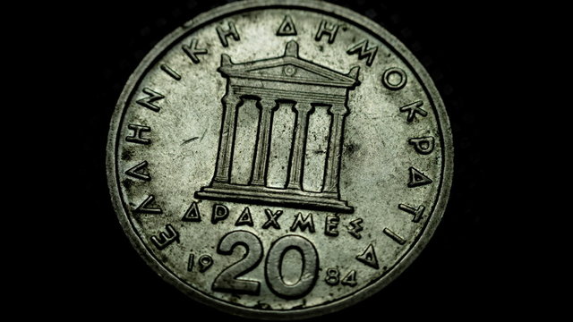 Greek old national coin currency, drachma rotating