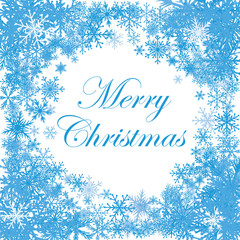 Background, White Snowflakes and text Merry Christmas.