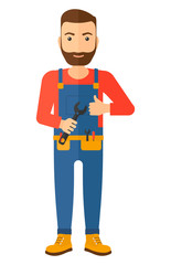 Cheerful repairman with spanner.