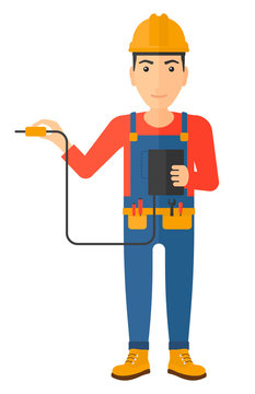 Electrician with electrical equipment.
