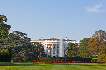 The White House, Washington DC, USA. The White House and beautifully maintained garden in early autumn.