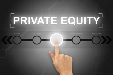 hand clicking private equity button on a screen interface