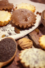 Home-made muffins with raisins and nuts 