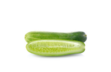 Cucumber and slices on white background