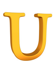 Gold Letter U Alphabet Text