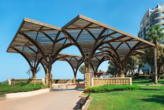Wooden pergolas on the promenade