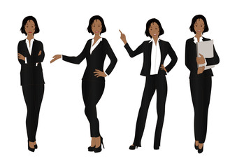 Fototapeta na wymiar Business Woman Color Full Body Black Illustration