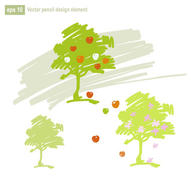 Set of stylized apple tree vector illustration