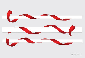 Obraz na płótnie Canvas Shiny red ribbon on white background with copy space. Vector ill
